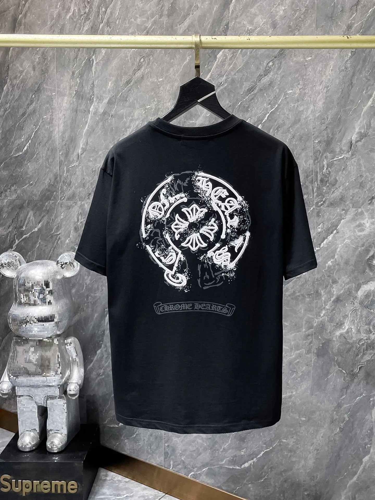 P160 new Chrome Hearts 25ss high-end version for summer! ! High-weight, environmentally friendly and high-quality top-quality fabrics 280g Crow Sanskrit handmade cross-buckle foamed short sleeves. Counter synchronization. Re-engraved version 1:1. Recommended color: black white. Size: S, M, L, XL